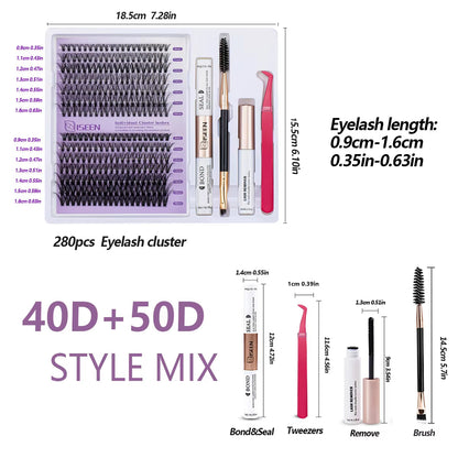 DIY Lash Extension Mix Styles Lash Clusters Individual with Bond&Seal Remover Tweezers Lash Brush for Self Application Makeup