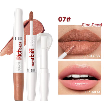 8 Colors Waterproof Double-Ended Lip Gloss Moisturizing Hydrating Non-Stick Cup Not Easy to Fade Long-Lasting Matte Lip Gloss