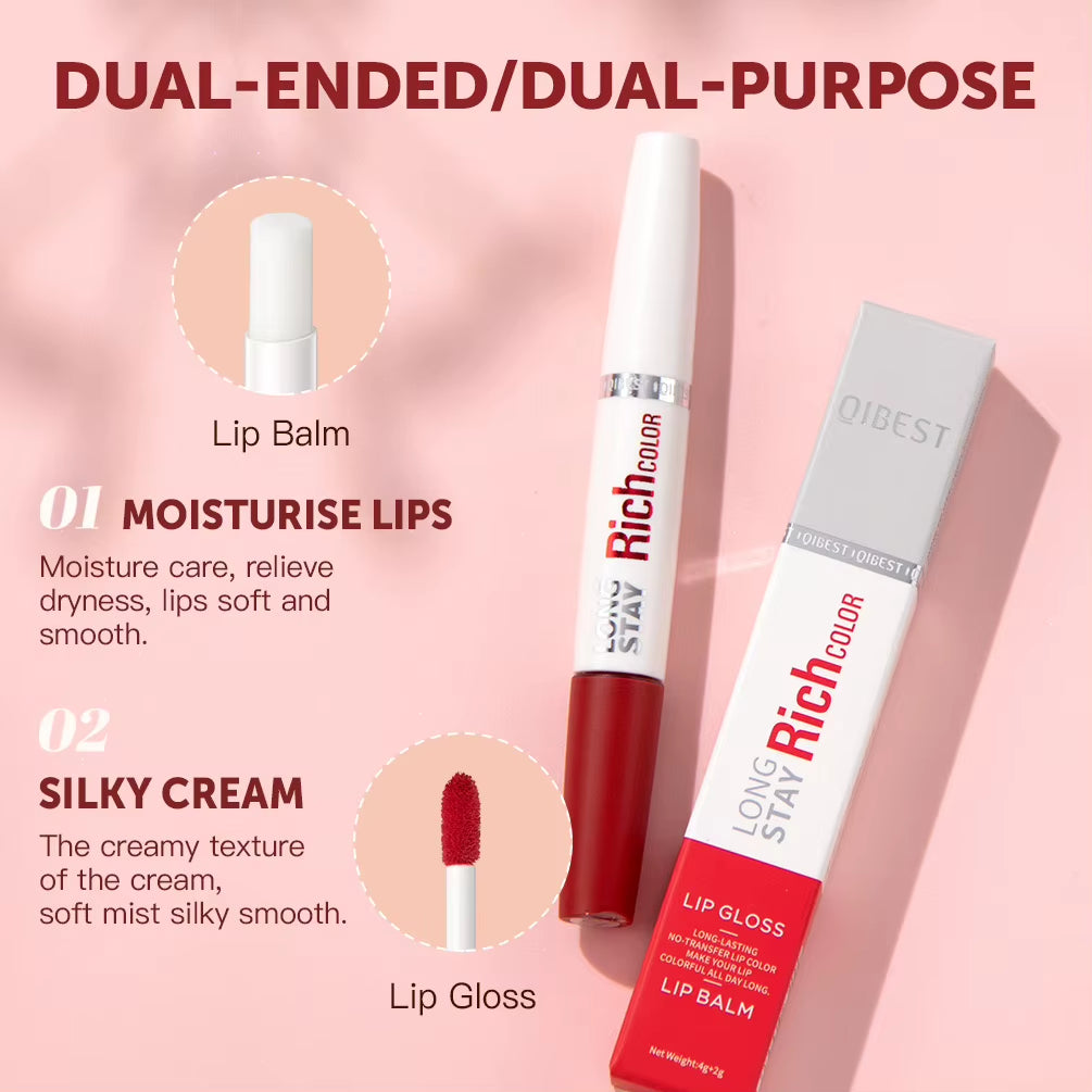 8 Colors Waterproof Double-Ended Lip Gloss Moisturizing Hydrating Non-Stick Cup Not Easy to Fade Long-Lasting Matte Lip Gloss