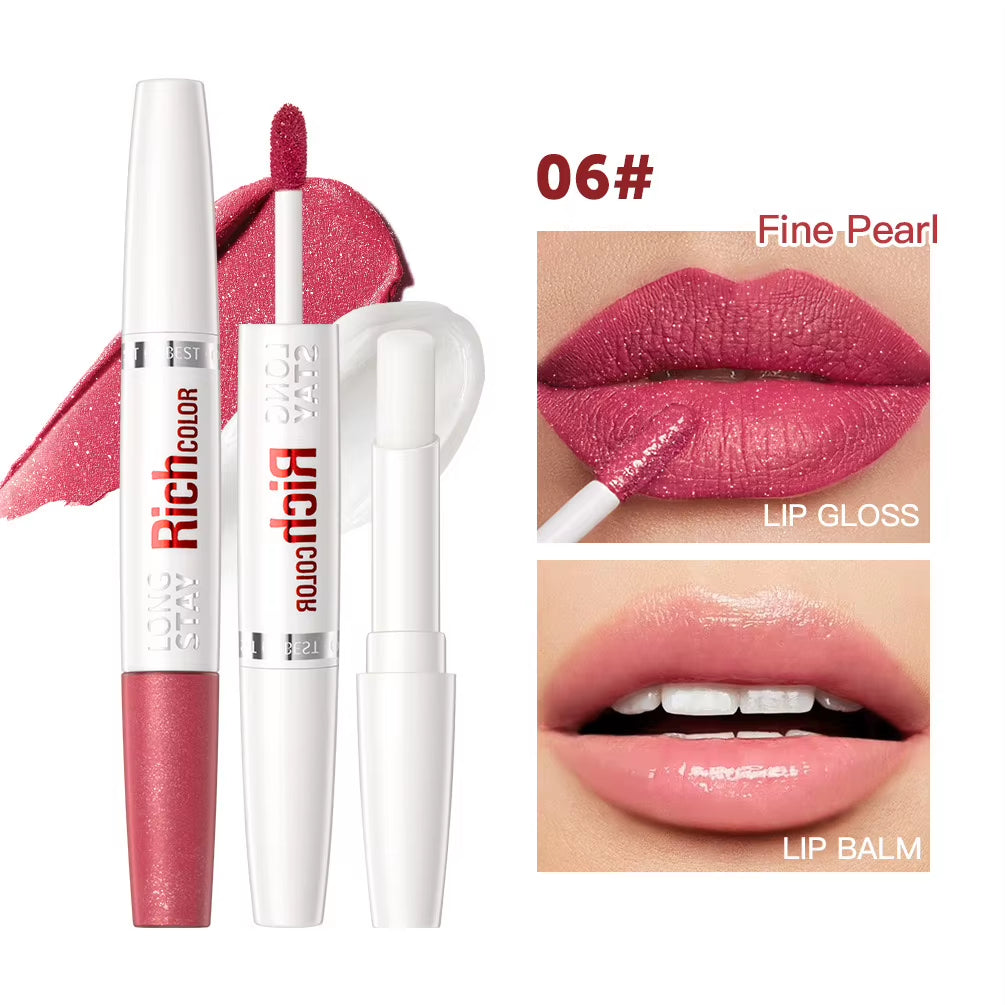 8 Colors Waterproof Double-Ended Lip Gloss Moisturizing Hydrating Non-Stick Cup Not Easy to Fade Long-Lasting Matte Lip Gloss