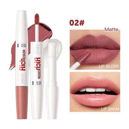 8 Colors Waterproof Double-Ended Lip Gloss Moisturizing Hydrating Non-Stick Cup Not Easy to Fade Long-Lasting Matte Lip Gloss